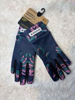 Burton Women's Navy Gloves with Pink & Teal Floral Size Small